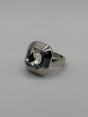 Lia Sophia Silver-Tone Ring with Clear Faceted Stone